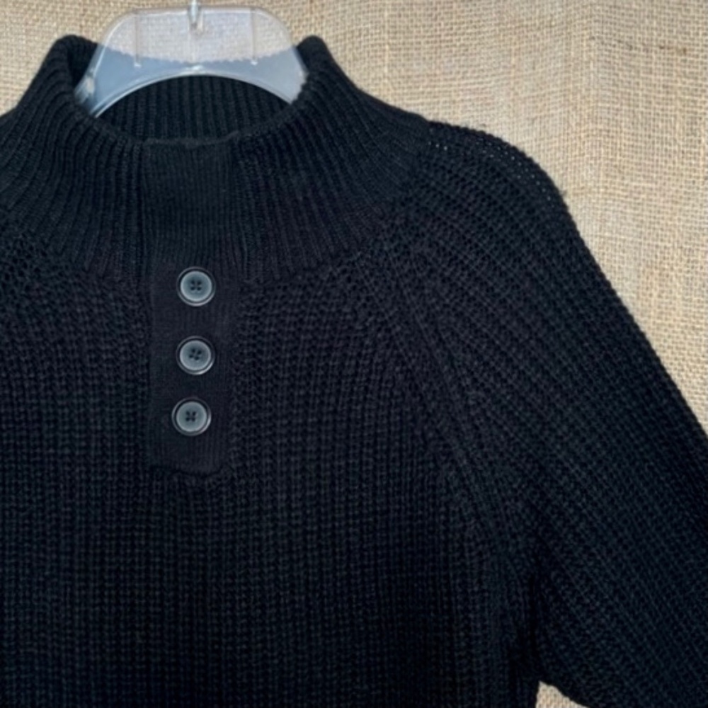 YOKI Men’s Knit Sweater Quarter Zip Mock Neck Black Medium